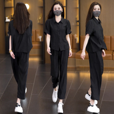 批发实拍2026<b class='q'>大码</b>女装夏新款运动休闲开衫时尚宽松显瘦衬衫两件套