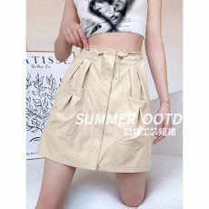 批发口袋工装短裙女夏薄2025新款<b class='q'>韩版</b>高腰显瘦包臀半身裙运动a字裙子