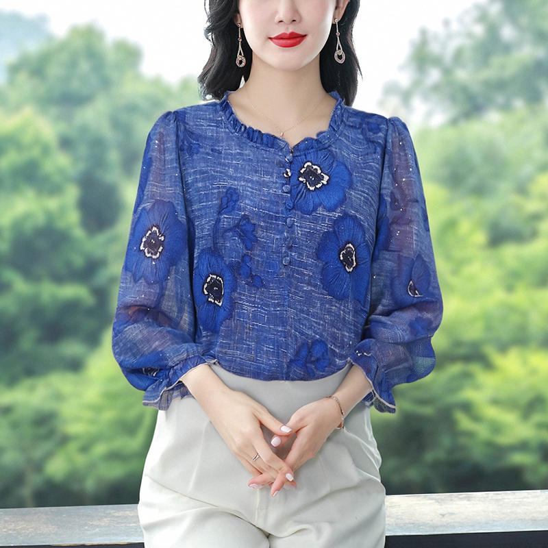 고급 어머니 드레스 패션 품격 맨위 2026 새로운 연령 감소 루즈핏 셔츠 다용도 슬림해 보이는 쉬폰 작은 셔츠