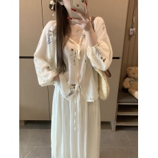 批发实拍~春夏韩版宽松刺绣<b class='q'>雪纺衫女</b>系带娃娃衫仙仙上衣国风