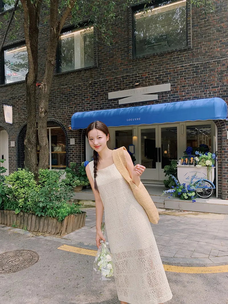 프렌치 레이스 방령 민소매 원피스 상세 이미지 2