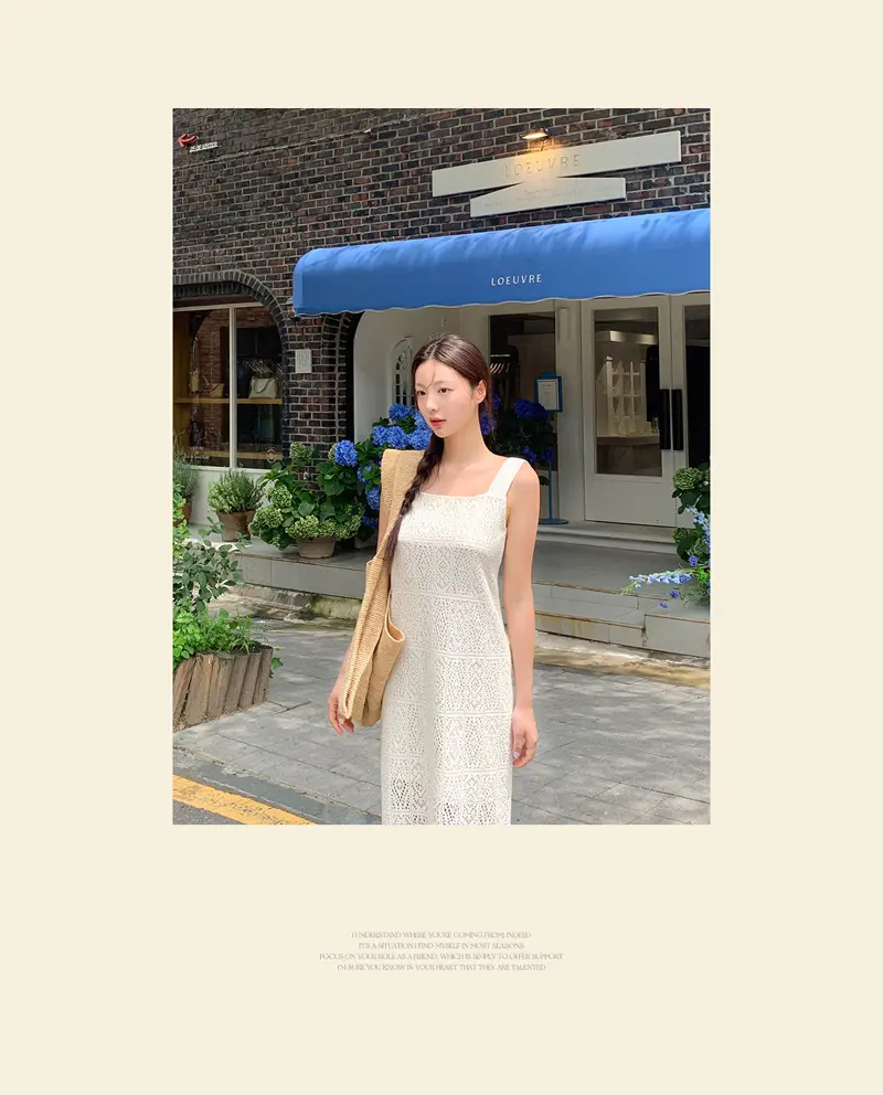 프렌치 레이스 방령 민소매 원피스 상세 이미지 3