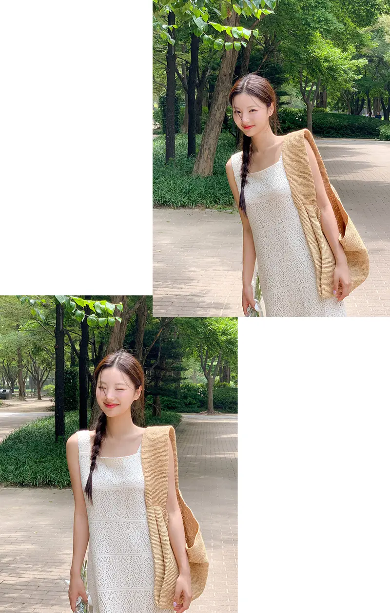 프렌치 레이스 방령 민소매 원피스 상세 이미지 12