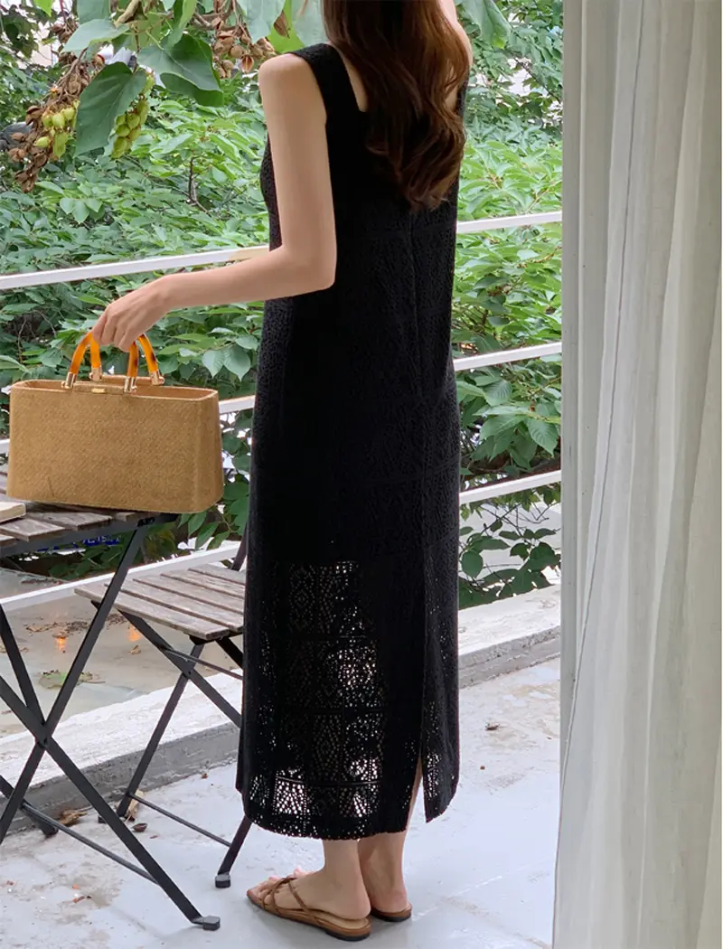 프렌치 레이스 방령 민소매 원피스 상세 이미지 20