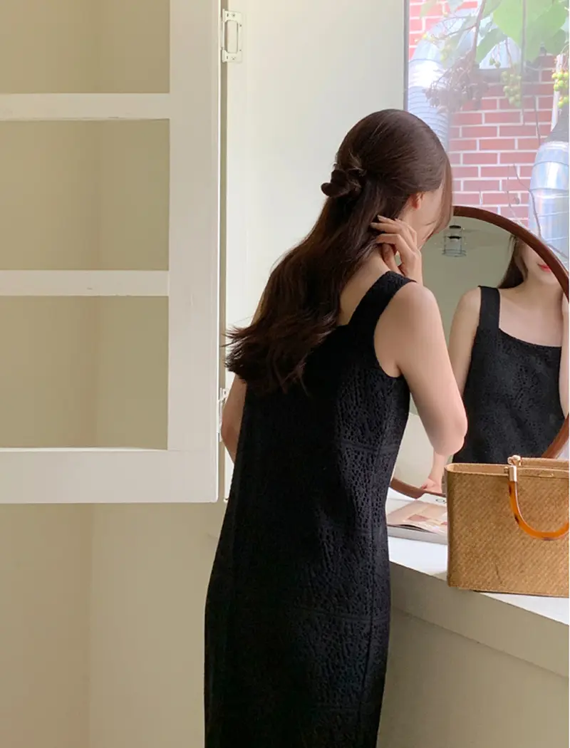 프렌치 레이스 방령 민소매 원피스 상세 이미지 34
