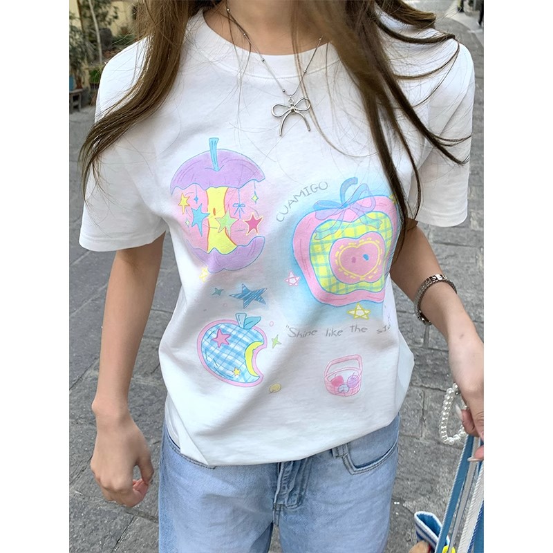 FA20936# 奥代尔带弹力字母印花正肩圆领短袖T恤女 服裝批發女裝批發服飾貨源