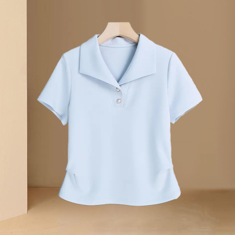 RY70080# 纯棉高级感气质褶皱收腰短袖t恤女2026夏季新款减龄上衣潮