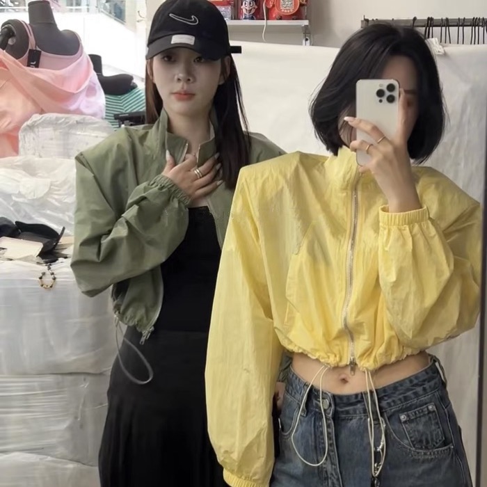 哈尼同款时尚百搭显瘦长袖设计感小众修身上衣外套防晒女拉链短款