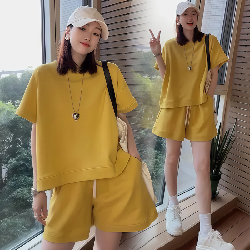 RY70070# 高含棉运动服套装女2026夏季新款韩版短袖上衣短裤两件套...