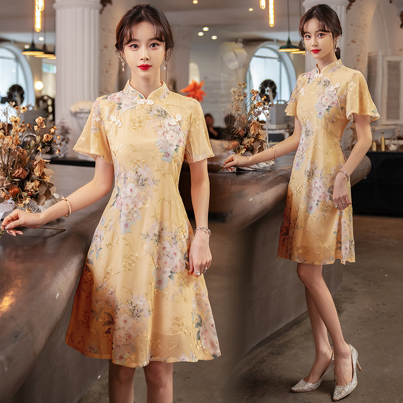 MY14743# 旗袍女夏改良年轻款新款国风刺绣碎花连衣裙女裝貨源服裝批發