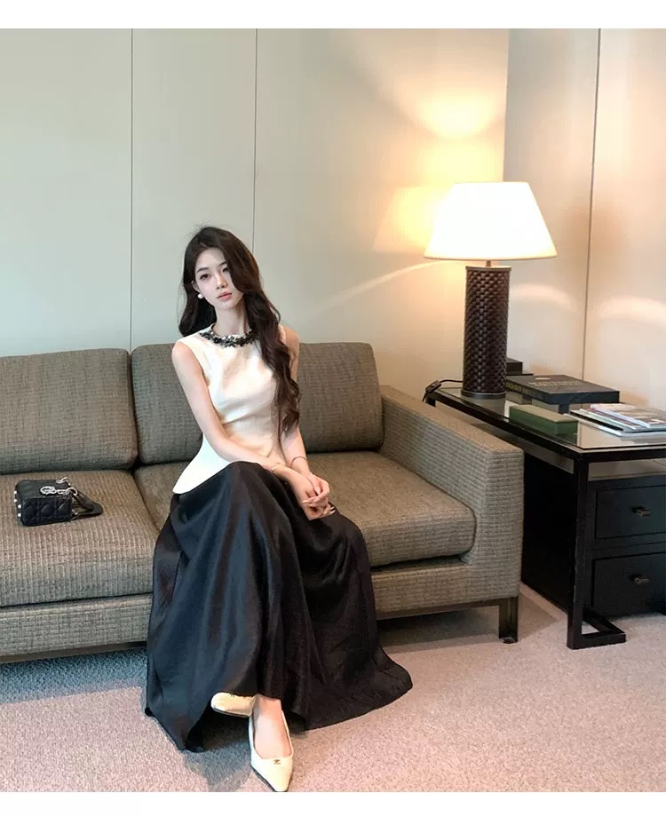 FA36993# 无袖简约收腰上衣外穿百搭背心女夏高腰半身裙套装 服裝批發女裝批發服飾貨源