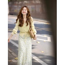 批发入春穿搭一整套<b class='q'>大码</b>胖mm针织开衫碎花半身裙韩系减龄漂亮套装裙女