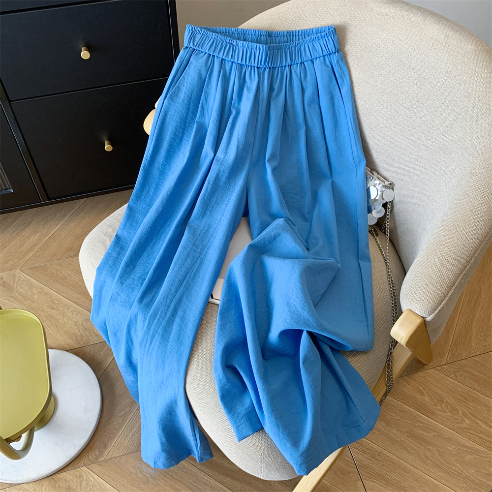 RY2805# 实拍 新款亚麻阔腿裤夏季薄款宽松显瘦休闲直筒松紧高腰简约长...