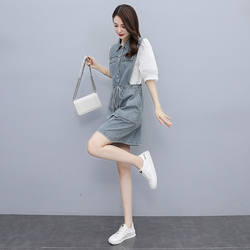 MY6825# 小众设计感牛仔拼接休闲连衣裙女夏季显瘦气质高端精致超好看裙子女裝貨源服裝批發