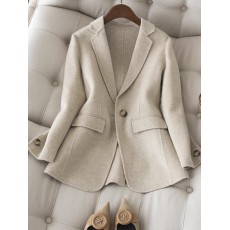 批发简约干净柔米色人字纹双面尼外套春秋新品百搭新品羊毛上衣外套女