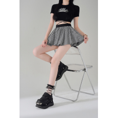 批发实拍撞色格子蓬蓬裙半身裙2025夏季新款高腰显瘦花苞防走光短裤裙