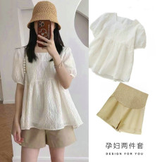 批发<b class='q'>孕妇</b><b class='q'>娃娃衫</b><b class='q'>孕妇</b><b class='q'>短裤</b>子套装夏季雪纺上衣时尚休闲宽松大码托腹裤
