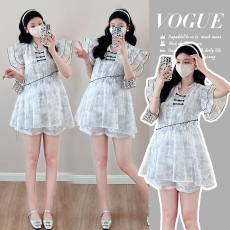 批发实拍2025新款飞飞袖印花孕妇短袖上衣+托腹短裤<b class='q'>两件套</b>套装