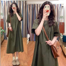 批发2026<b class='q'>新款</b><b class='q'>孕妇</b><b class='q'>日系</b>简约宽松型A字裙圆领套头夏季纯色连衣裙衬衫裙