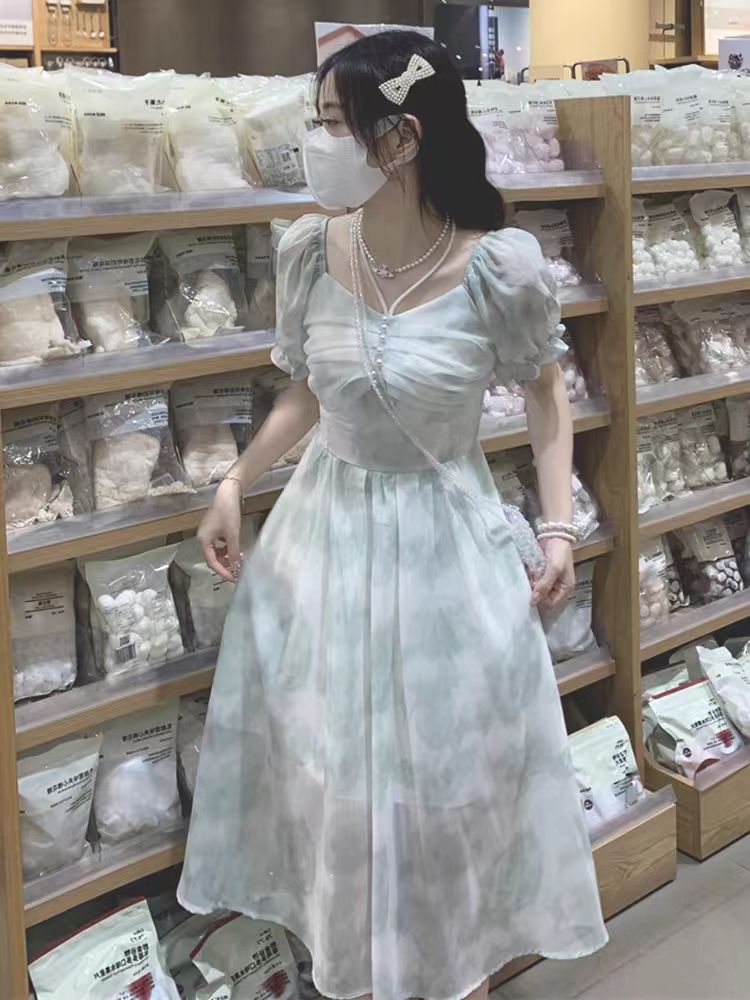 MY17695# 茶歇法式碎花连衣裙女夏小清新气质甜美仙女在逃公主温柔初恋长裙女裝貨源服裝批發