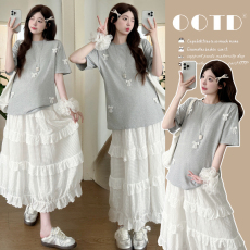 批发大量新品实拍 夏季韩版花边裙+蝴蝶结<b class='q'>T</b><b class='q'>恤</b><b class='q'>孕妇</b><b class='q'>套装</b>两件套