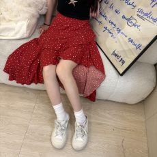 批发2026慵懒风a字半身裙女<b class='q'>夏</b>季红色长裙碎花不规则法式气质裙子