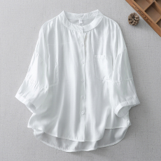 批发实拍法式高级感黑色天丝七分袖<b class='q'>衬衫女</b>新款夏季宽松防晒开衫上衣女