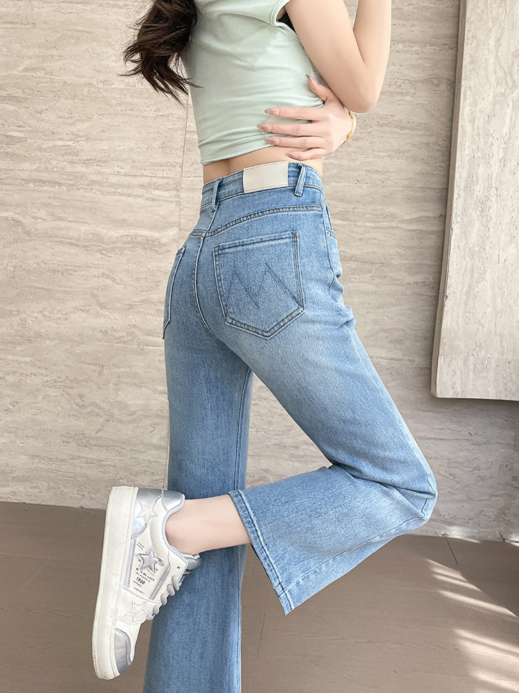 MY6520# 微喇牛仔裤女夏季薄款新款小个子高腰九分显瘦弹力喇叭裤女裝貨...