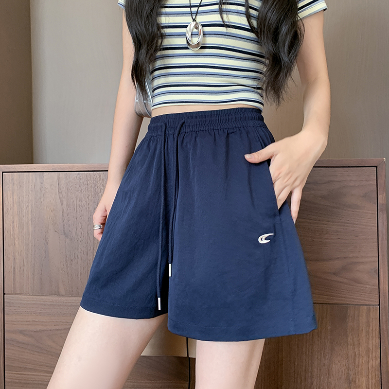 FA19845# 刺绣工装短裤女夏季薄款马卡龙宽松a字休闲阔腿休闲裤子 服裝批發女裝批發服飾貨源
