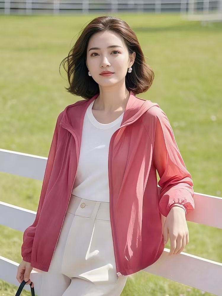 RY90# 薄款连帽防晒衣女2026夏季新款时尚百搭短款休闲小个子防晒服外...