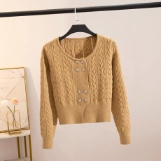 批发双排装饰扣高级感毛衣秋冬季纯色短款套头专柜品质<b class='q'>修身</b>收腰打底衫