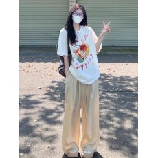 批发21支纯棉210克100%棉 时尚超火新款短袖T恤女宽松大码印花上衣潮