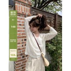 批发你好卡农 镂空小V领针织罩衫女夏季2025年新款<b class='q'>宽松</b>小个子薄款上…
