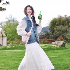 批发早春搭配一整套大码胖mm<b class='q'>牛仔</b>马甲连衣裙法式独特旅游度假套装裙女