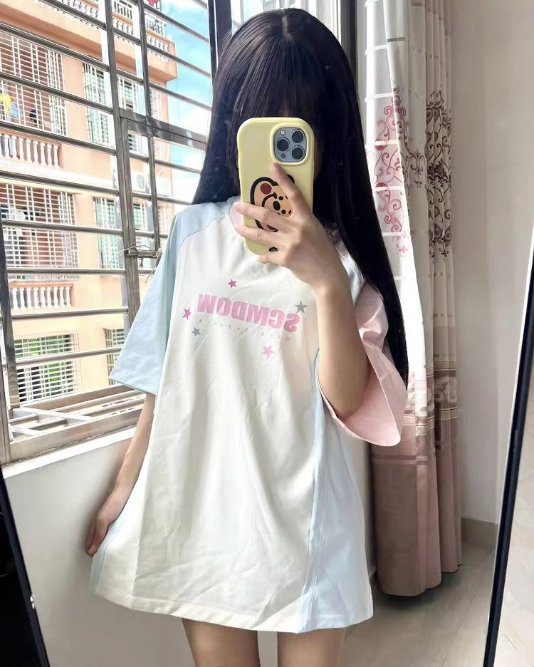 순면 220 그램 빗질하다 닫기 반팔 티셔츠 여성