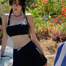 批发SVO韩系ins风少女感蝴蝶结裙式分体泳衣女小胸游泳泡温泉保守度假