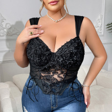 批发跨境蕾丝性感大码超大码<b class='q'>文胸</b><b class='q'>欧美</b>尺码内衣胖mm聚拢大胸薄款背心