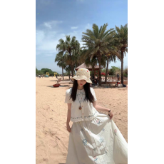 批发木茶MUCHA 童趣手绘绣花半身裙两件套女夏季娃娃领短袖衬衫A字裙