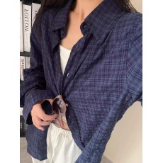 原版质量 蓝色格子衬衫韩版宽松衬衣