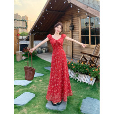 批发实拍大码女装胖MM春夏法式V领碎花<b class='q'>连衣裙</b>绝美气质收腰显瘦茶歇裙