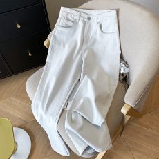 批发实拍 2025新款<b class='q'>白色</b>高腰阔腿<b class='q'>牛仔裤</b>春新款显瘦窄版直筒裤