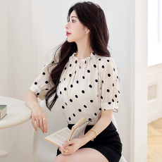 批发法式天丝泡泡袖<b class='q'>波点</b>短袖<b class='q'>衬衫</b>女2026夏季新款设计感小众上衣