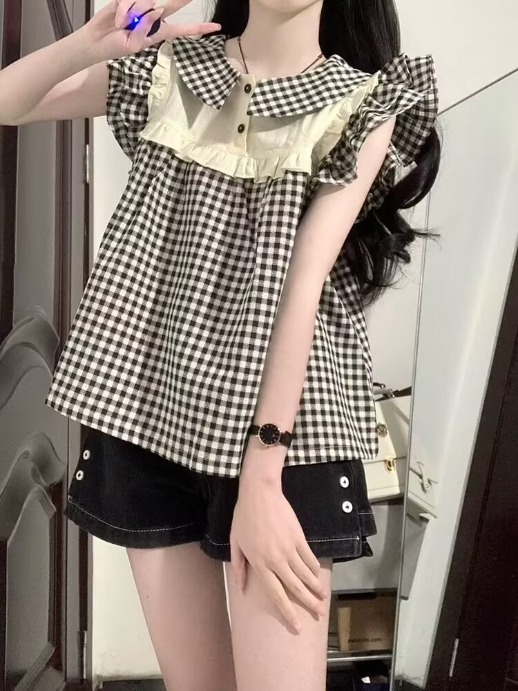 FA20085# 法式复古格子...