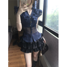 批发世家香赫本 法式无袖雪纺夏季设计感木耳边别致气质上衣女
