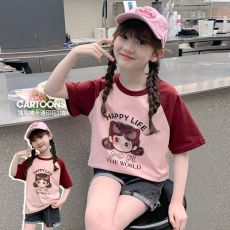 女童短袖t恤夏装2026新款女孩夏季时尚上衣女大童韩版嘻哈宽松长t