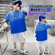 批发渐变纯棉中大童装男童短袖t恤纯棉夏季新款<b class='q'>儿童</b>宝宝半袖上衣男童
