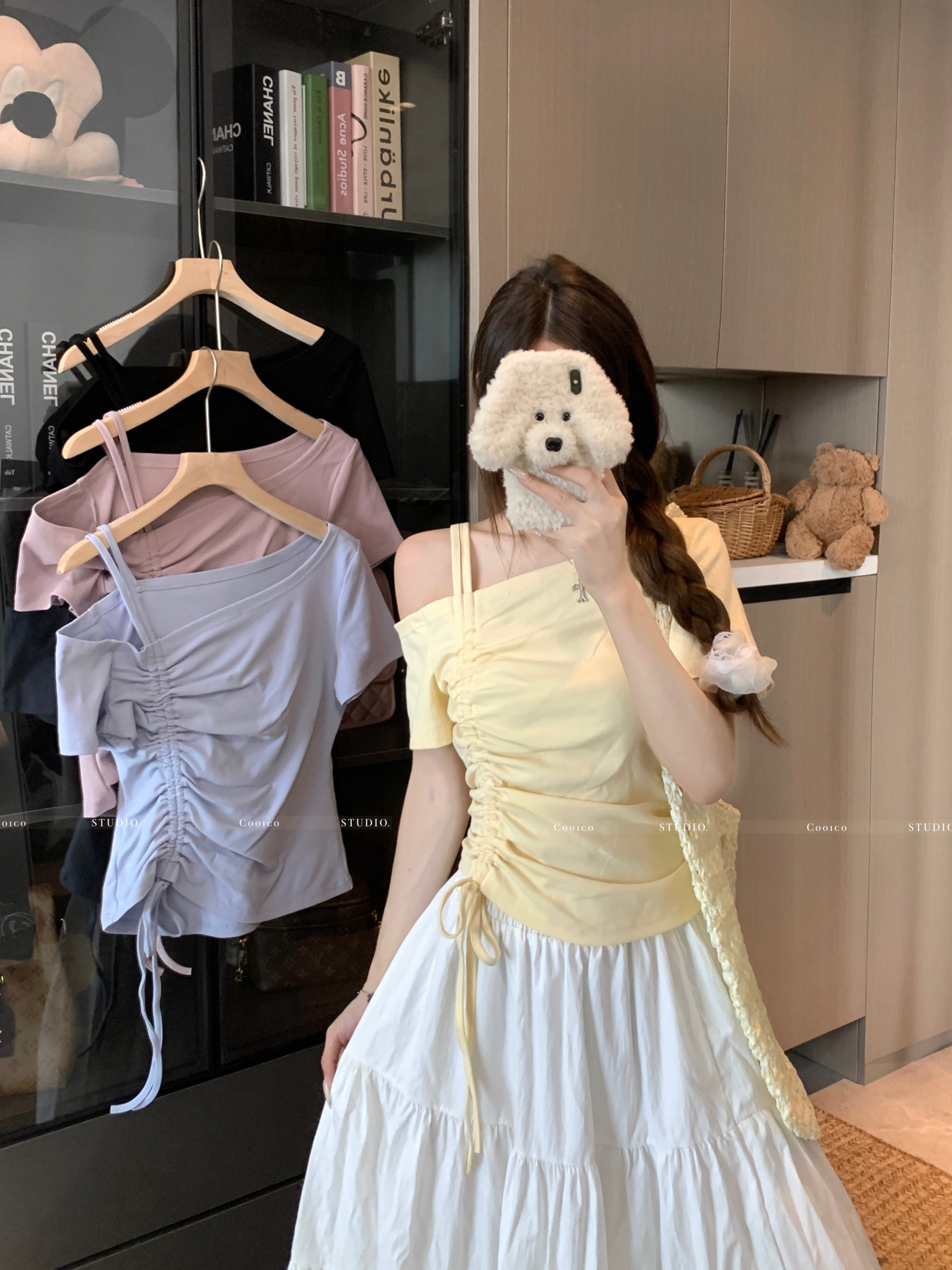 FA26883# 大码一字肩抽绳短袖T恤女夏季新款胖mm辣妹锁骨纯欲上衣 服裝批發女裝批發服飾貨源