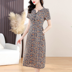 批发真丝桑蚕丝<b class='q'>连衣裙</b>女2025夏季新款杭州高端国际大品牌妈妈印花裙子