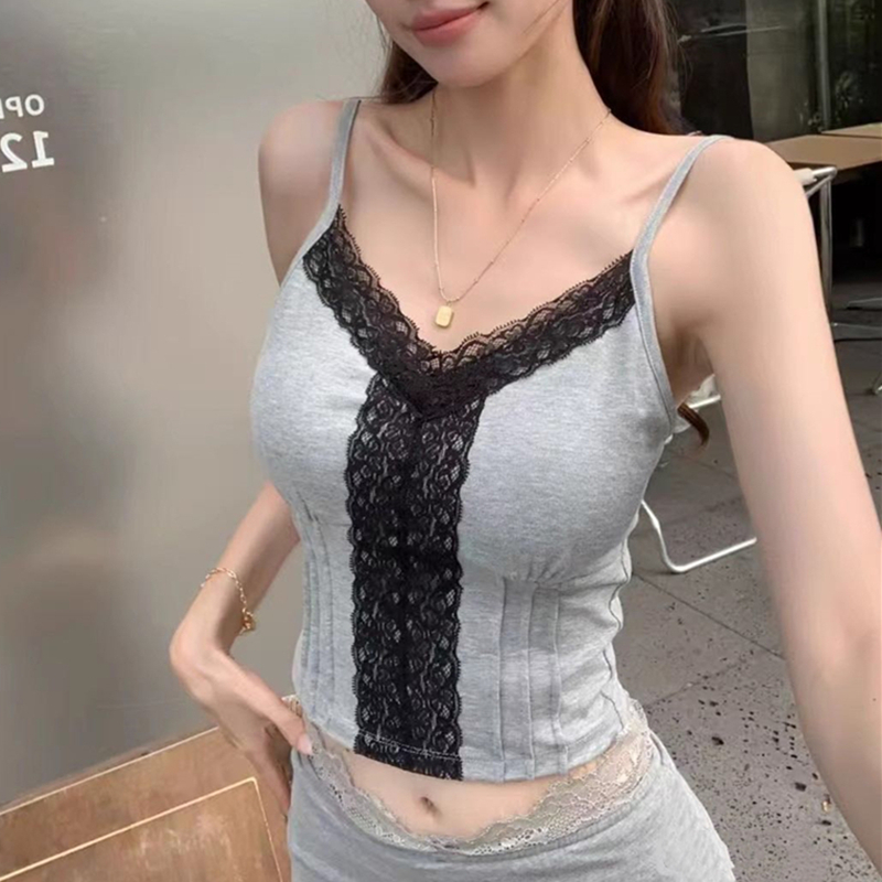 스팟 2025 여름 새로운 순수한 욕망 섹시한 순수한 욕망 뜨거운 소녀 레이스 측면 스티칭 벨트 가슴 패드 와일드 아름다움 뒤로 슬링