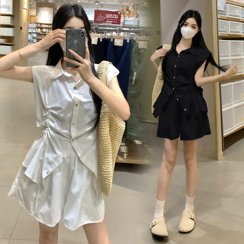 MY6642# 夏季简约休闲百搭显瘦之星气质两件套抽绳设计大码女短裤套装女...